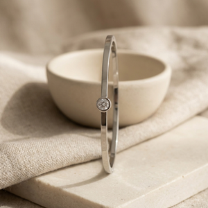 Solitaire Diamond Bangle Silver I Waterproof Stacking Bangle I Safana Jewellery I Bridesmaids gift, Bridal bangle