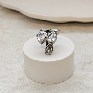 Teardrop Diamond Crossover Ring Silver | Waterproof Jewellery