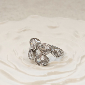 Teardrop Diamond Crossover Ring Silver | Waterproof Jewellery