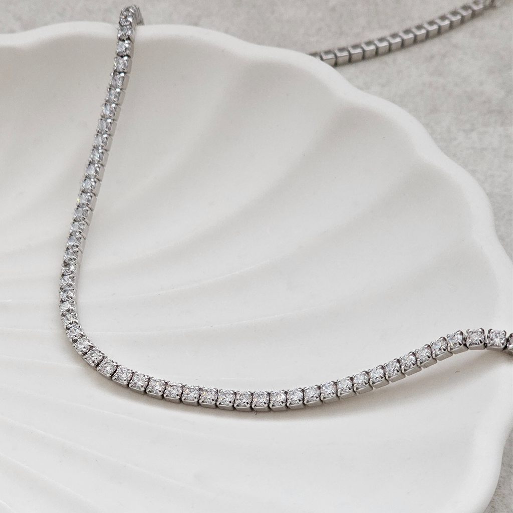Tennis Necklace Sterling Silver | Bridal Necklace