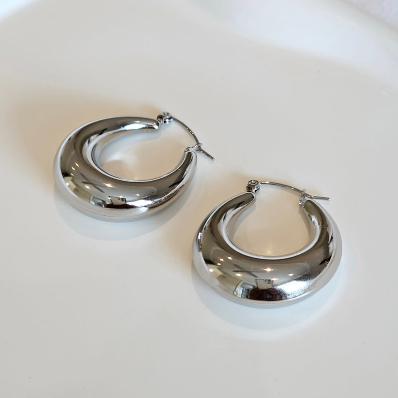 Chunky Oval Hoops Silver, tarnish free earrings 
