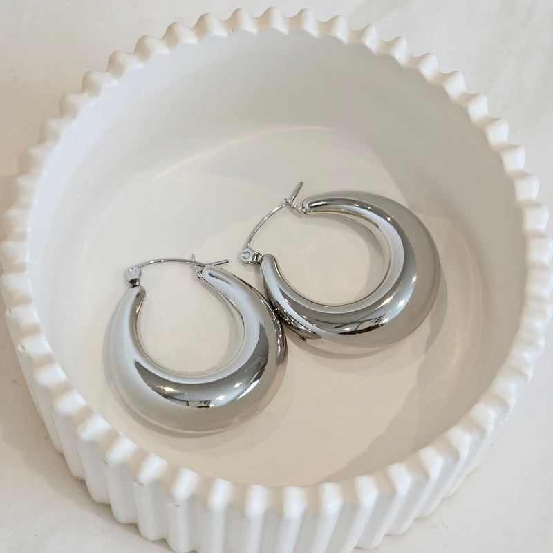 Chunky Oval Hoops Silver, tarnish free earrings 