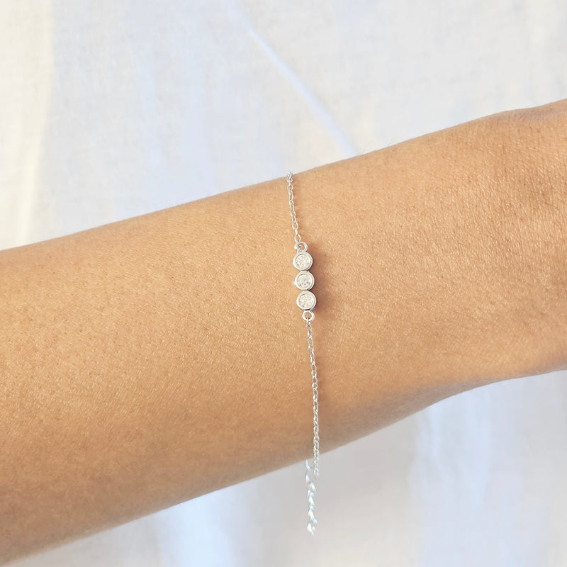 Triple Bezel Diamond Bracelet Silver