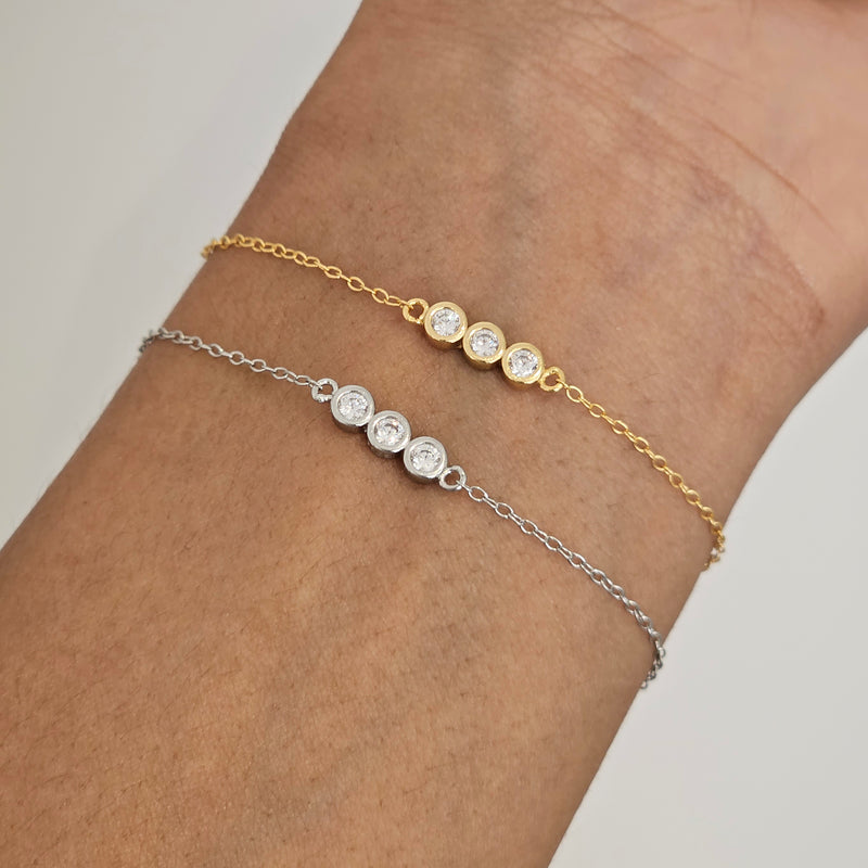 Triple Bezel Diamond Bracelet Silver