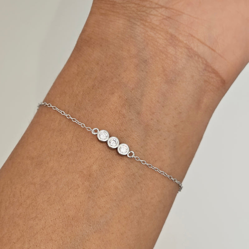 Triple Bezel Diamond Bracelet Silver