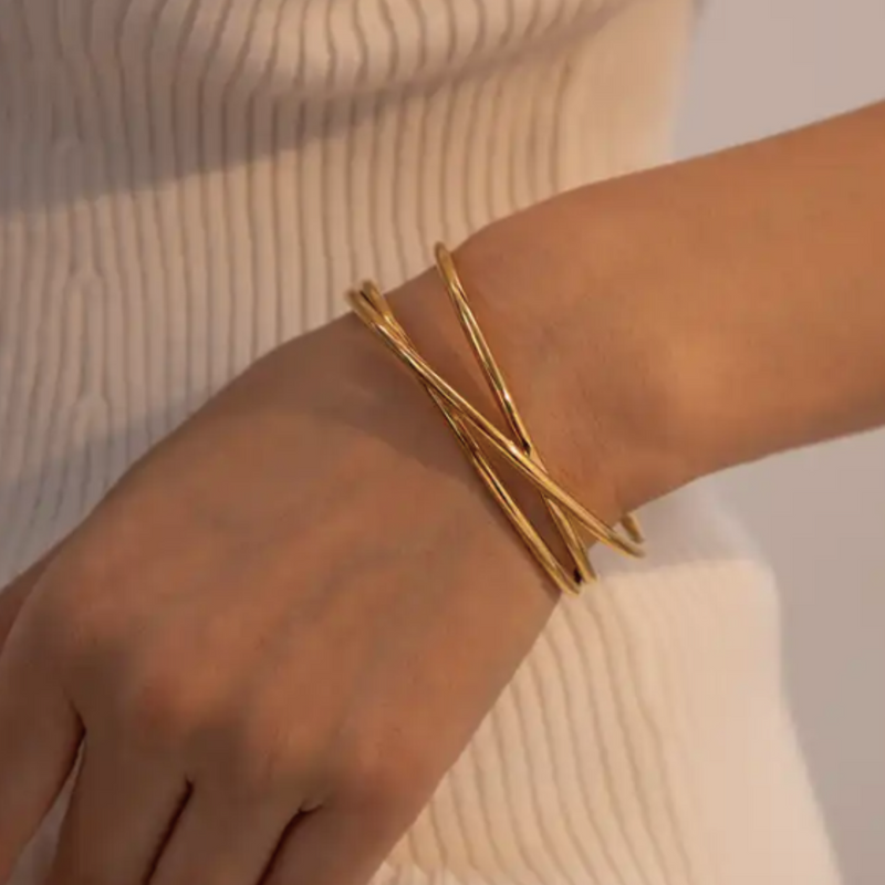 gold cuff bangle, waterproof bracelet, waterproof jewellery