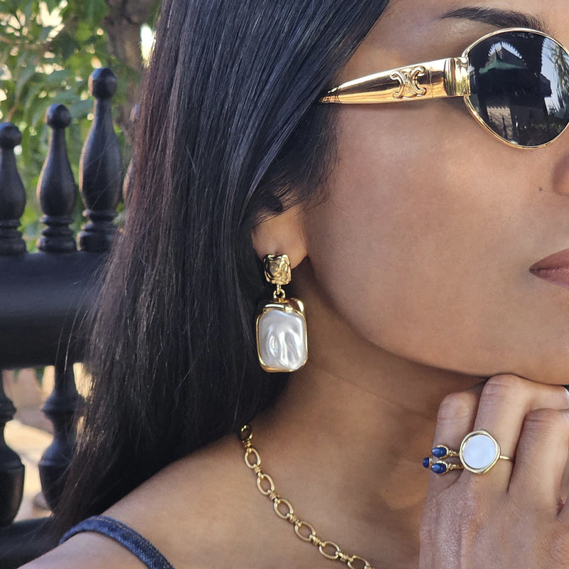 Gold Baroque Pearl Drop Earrings | Non Tarnish Waterproof Pearl Earrings