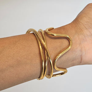 Wave Open Cuff Bangle, stacking gold tarnish free bangle