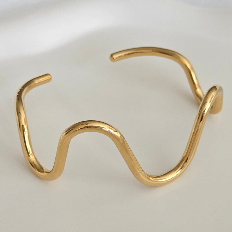 Wave Open Cuff Bangle, stacking gold tarnish free bangle