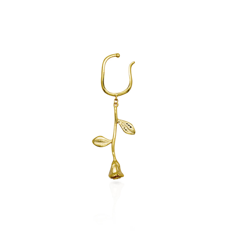Rose Single Ear Cuff Earrings, gold vermeil jewellery, gold vermeil earrings, rose earrings, rose hoops. statement earrings, single ear earrings, demi fine jewellery, uk jewellery brands