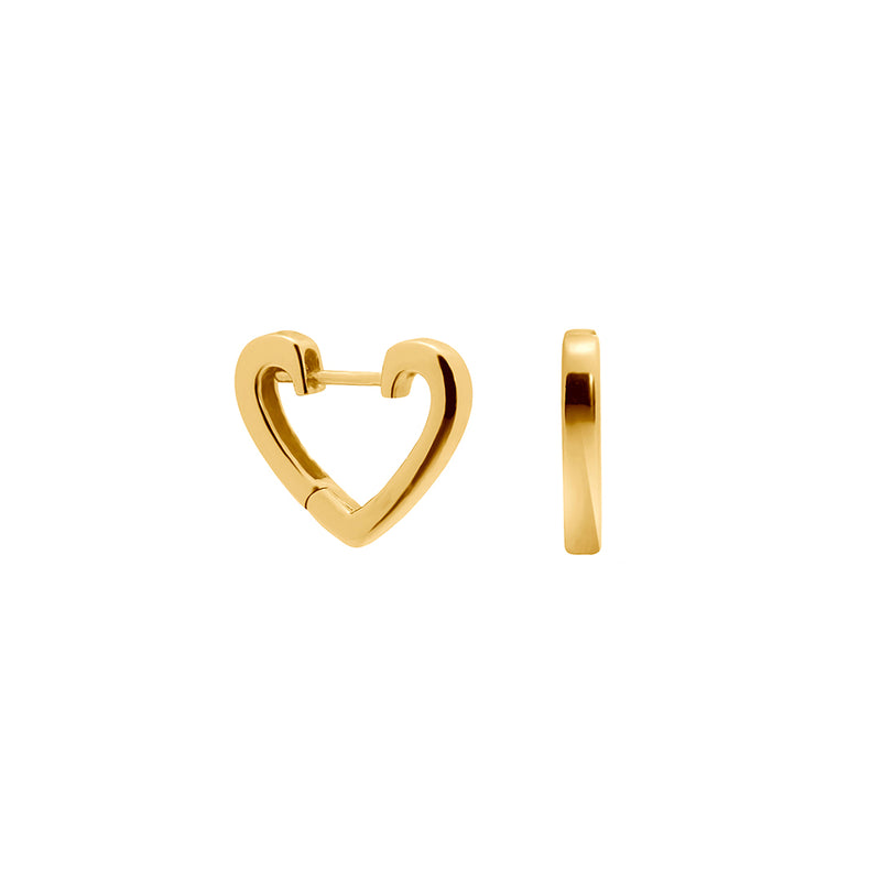 Gold Heart Hoops, gold hoops, stacking hoops, ear stack, uk jewellery brand, heart hoops