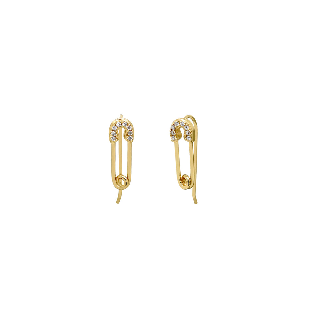 Gold Safety Pin Threader Earring, paper clip earring, dainty earrings, jewellery uk, jewellery brands uk, demi fine jewellery,