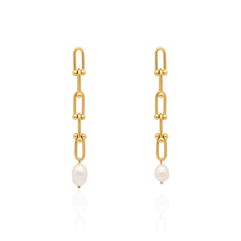 Link Chain Freshwater Pearl Earrings, tarnish free waterproof earrings jewellery, gifts for her