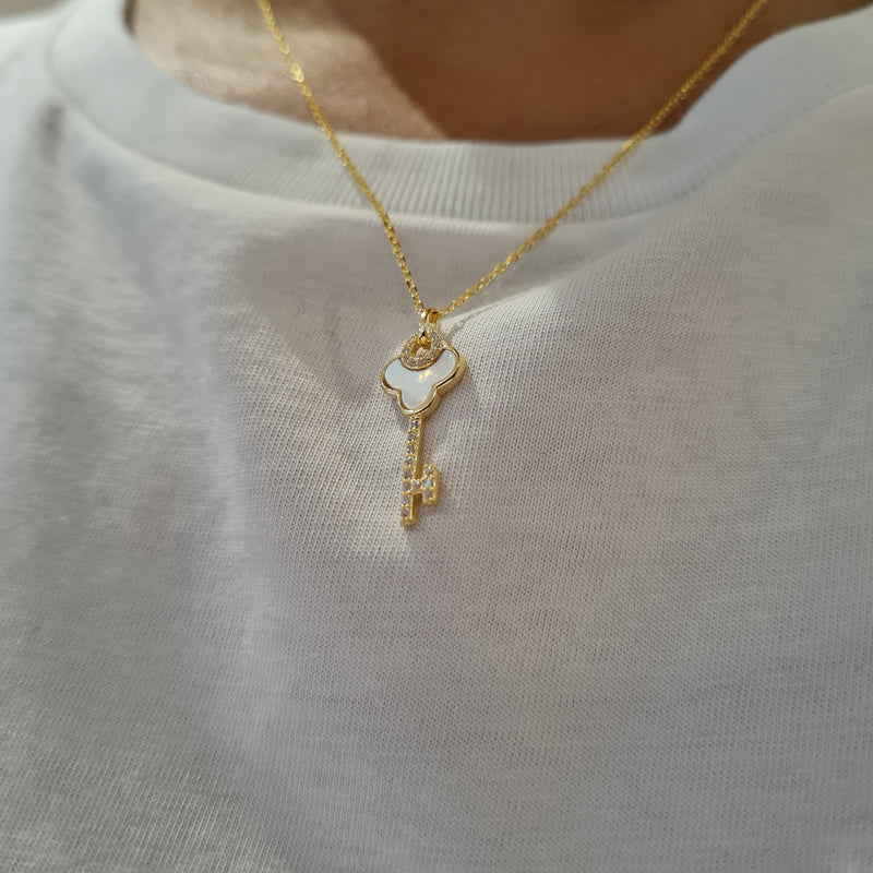 Mother Of Pearl Key Necklace, stacking gold necklaces, layering gold necklaces