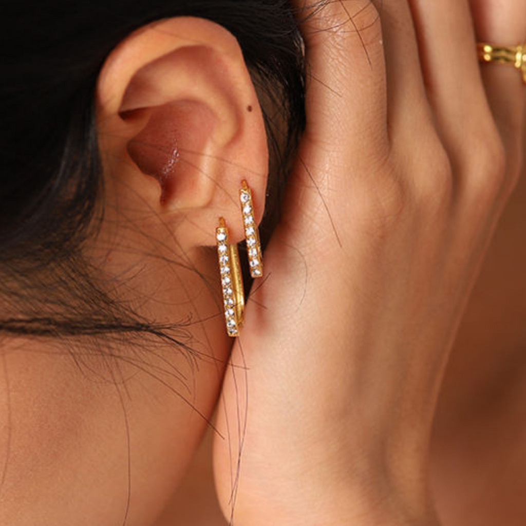 Oval Diamond Hoop Earrings, stacking minimalist hoops