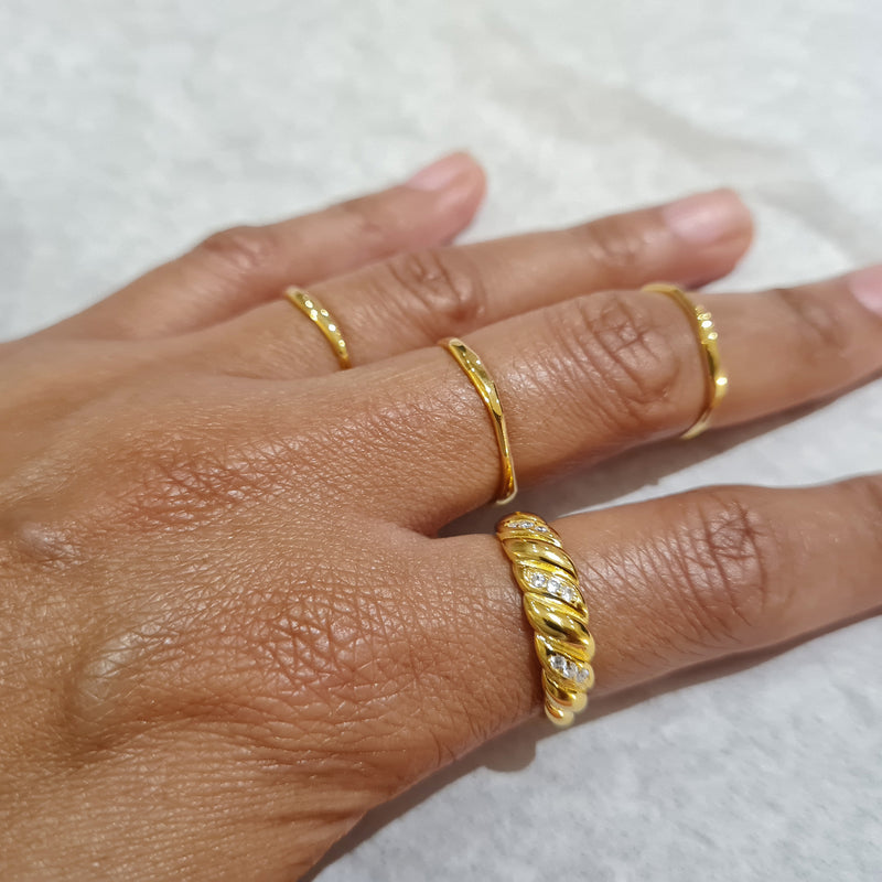 Pave Diamond Croissant Ring, stacking gold ring
