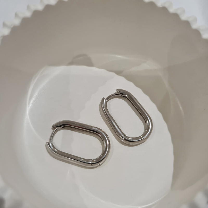 Silver Oval Hoops, minimalist silver stacking hoops