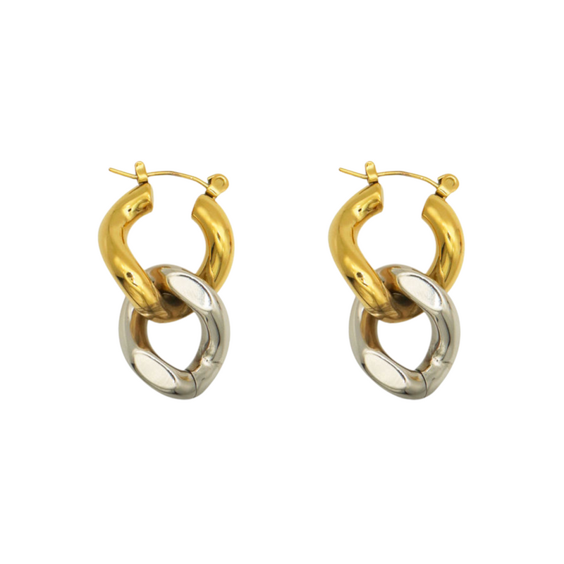 Two Tone Chain Earrings, minimalist jewellery, 