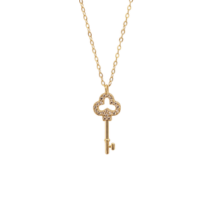 mini key charm clover necklace, womens dainty gold necklaces