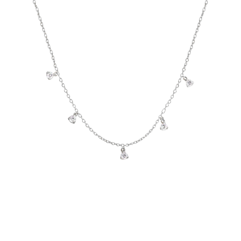 Diamond Drop Necklace Silver, dainty diamond necklace, diamond station necklace