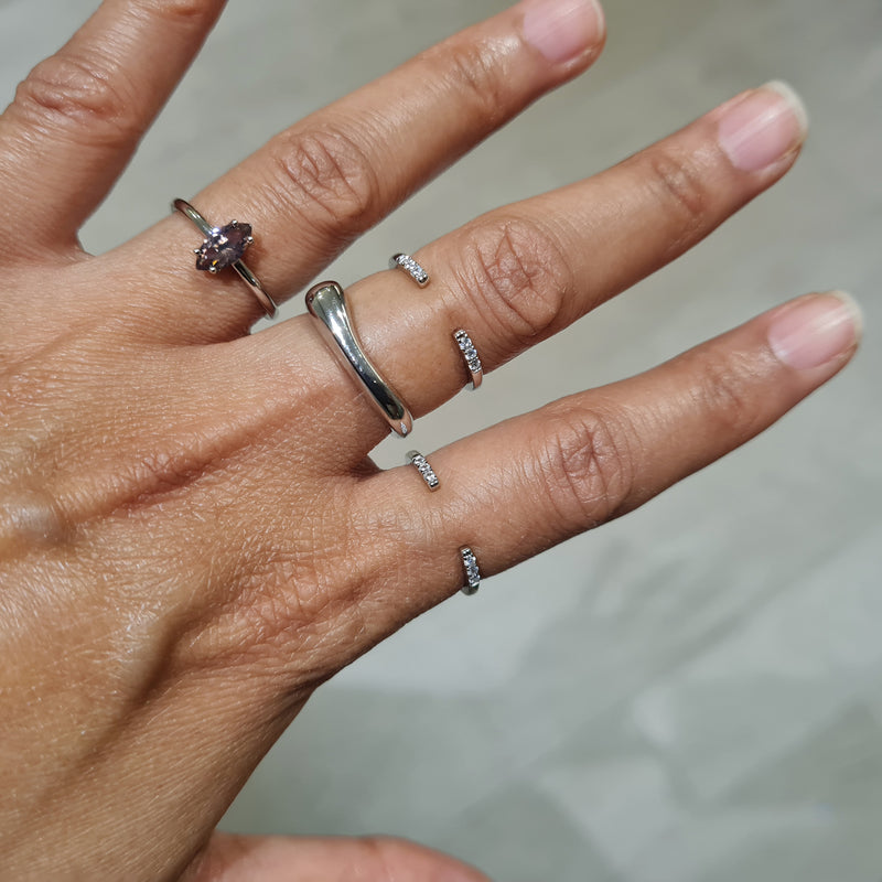 Purple crystal ring, dainty minimalist sterling silver ring