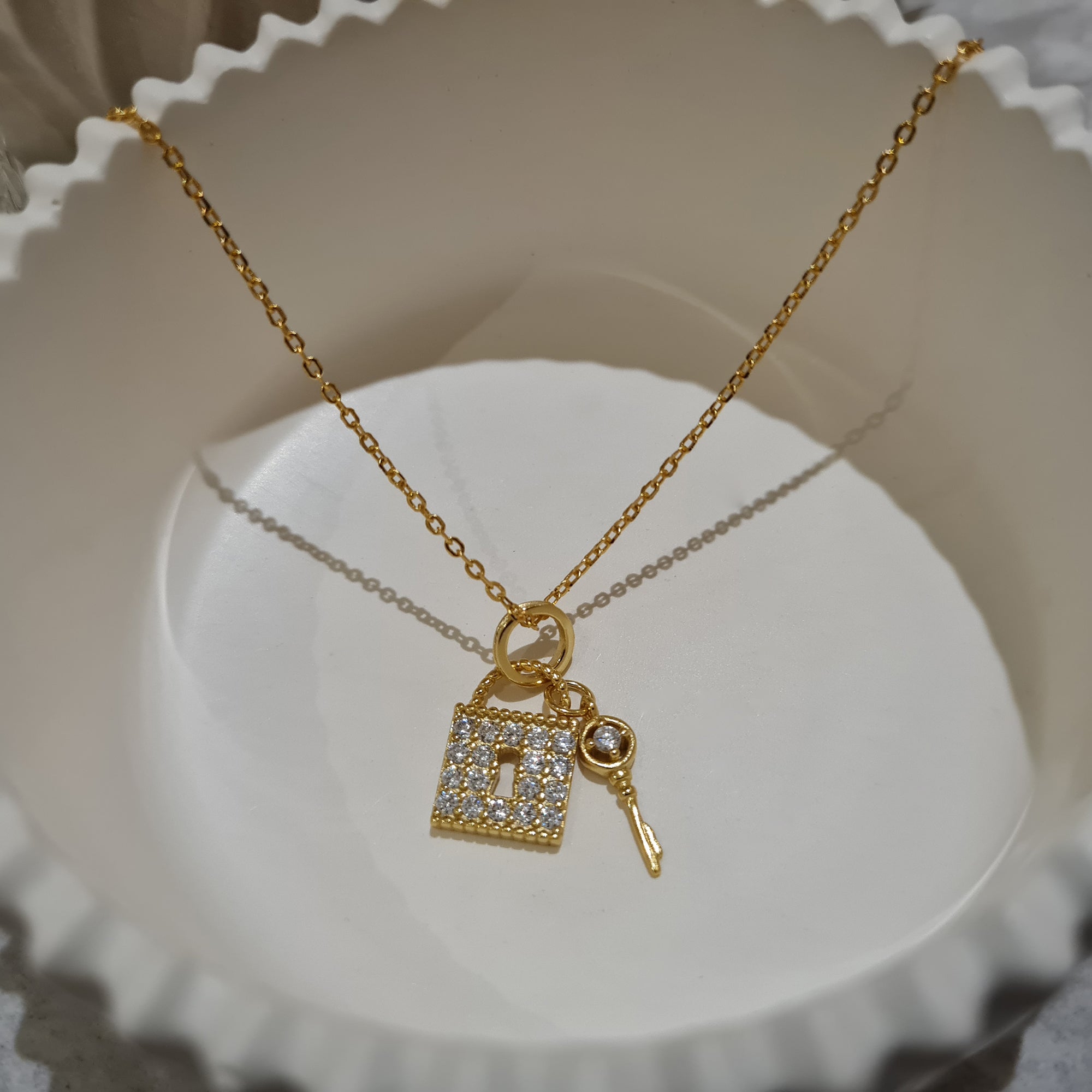 Dainty Lock & Key Necklace - Gold Finish Charm Necklace - Shop Ringmasters