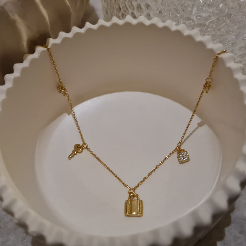 Lock & Key Charm Necklace, dainty gold stacking necklaces