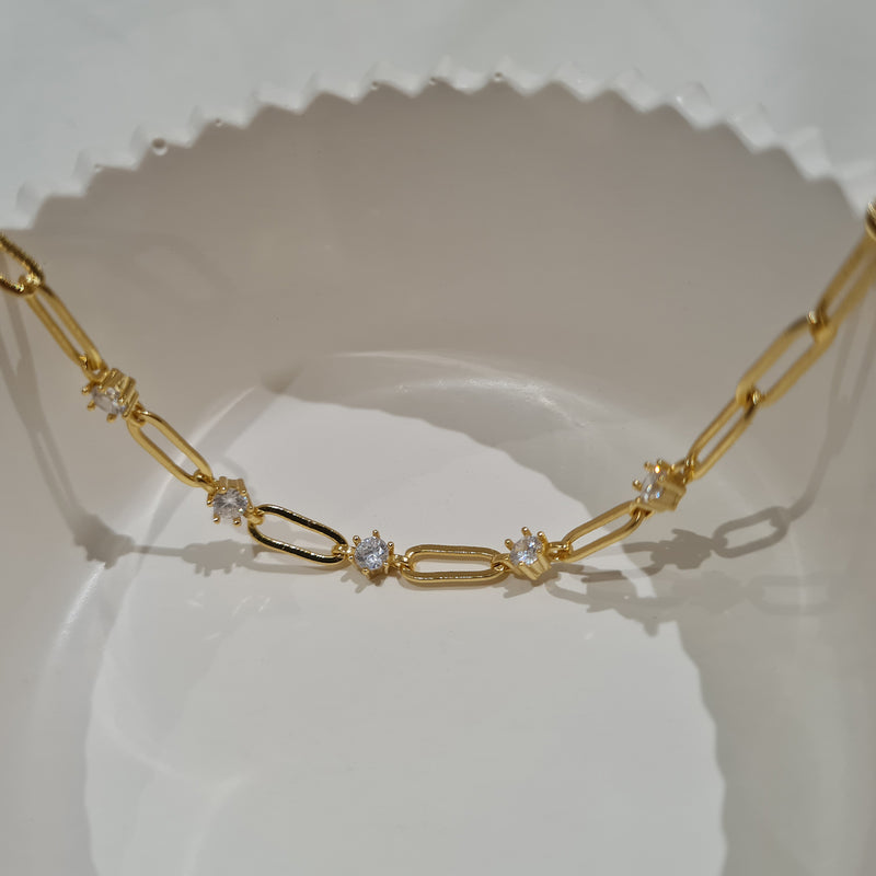 Crystal and Link Chain Bracelet, stacking gold bracelets, womens gold stacking jewellery, tennis bracelet