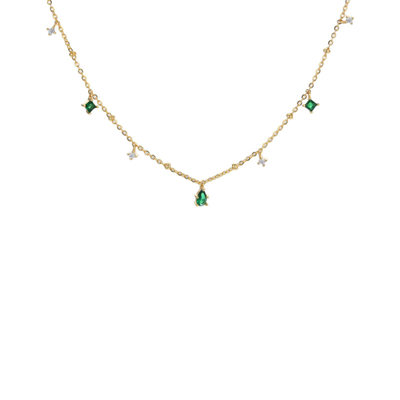 green emerald tear drop necklace, 18k gold layering jewellery, 925 sterling silver necklace, dainty chains