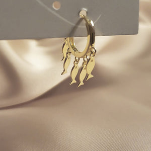 Gold Fish Charm Hoops, ear stack, gold huggies, gold hoops, ear stacking, womens hoops, gift ideas, uk jewellery brands