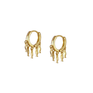 Gold Fish Charm Hoops, ear stack, gold huggies, gold hoops, ear stacking, womens hoops, gift ideas, uk jewellery brands