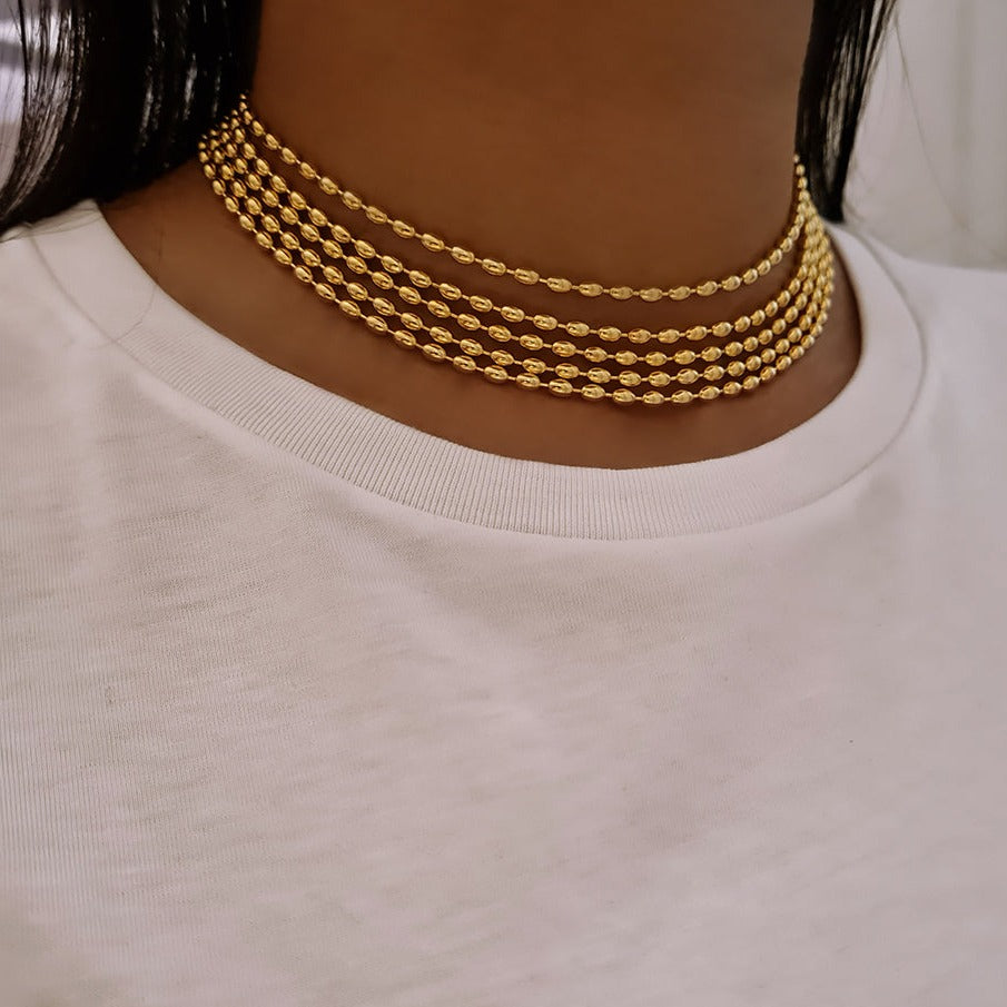 Gold Oval Beaded Necklace, gold bead necklace, womens gold stacking chains
