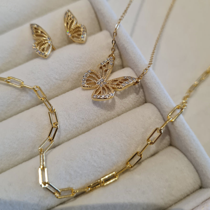 Gold Butterfly Necklace and earrings