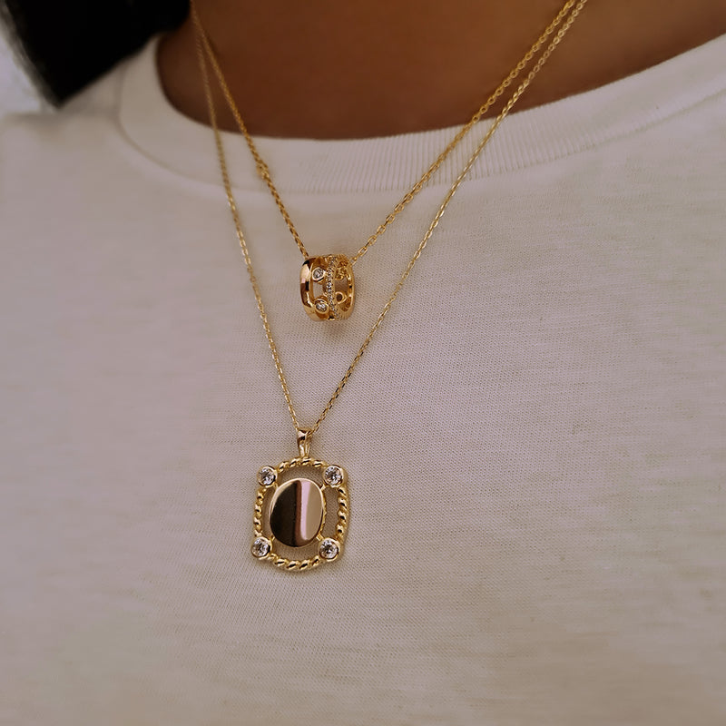 Rope Charm Dalia Necklace, womens medallion gold necklaces, layering gold necklaces, dainty gold chains