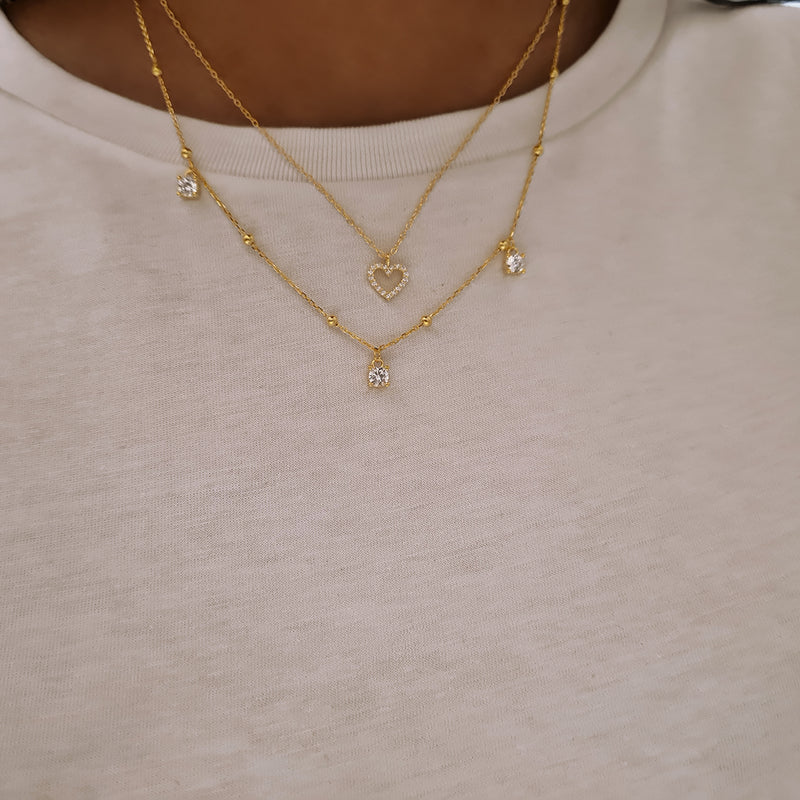 gold heart necklace, layering gold necklaces, womens gold stacking necklaces, womens gold jewellery, 925 sterling silver gold jewellery, dainty jewellery
