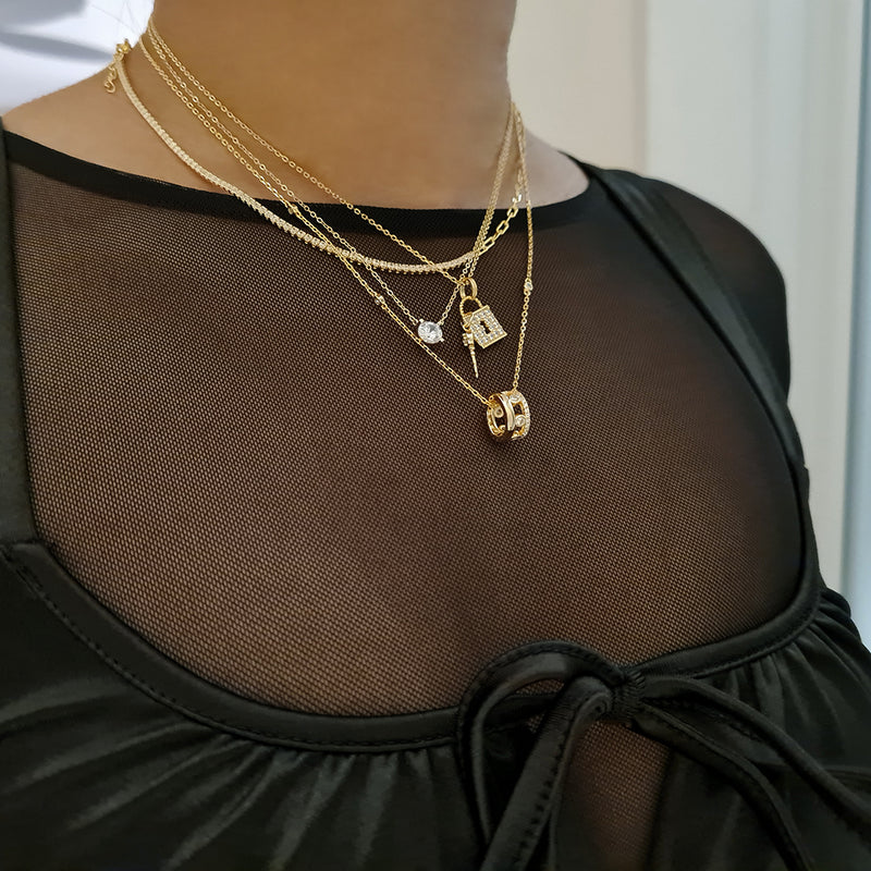 Lock & Key Necklace Ariana, gold padlock necklace, gold key necklace, womens gold layering necklaces
