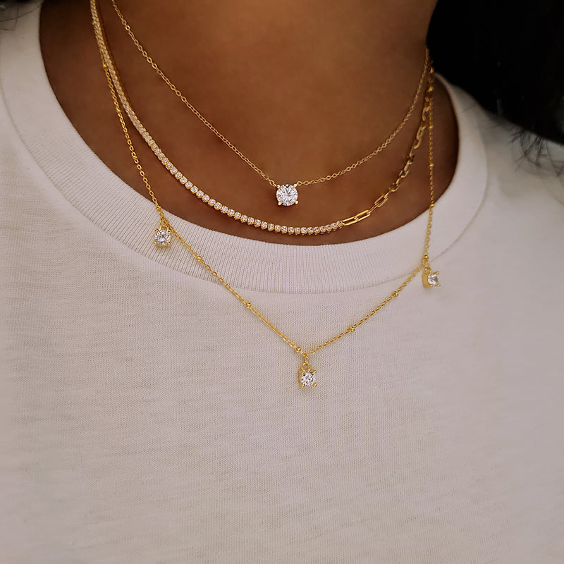 solitaire necklace gold, 14ct 925 sterling silver solitaire diamond necklace, gold layering necklace, dainty necklace