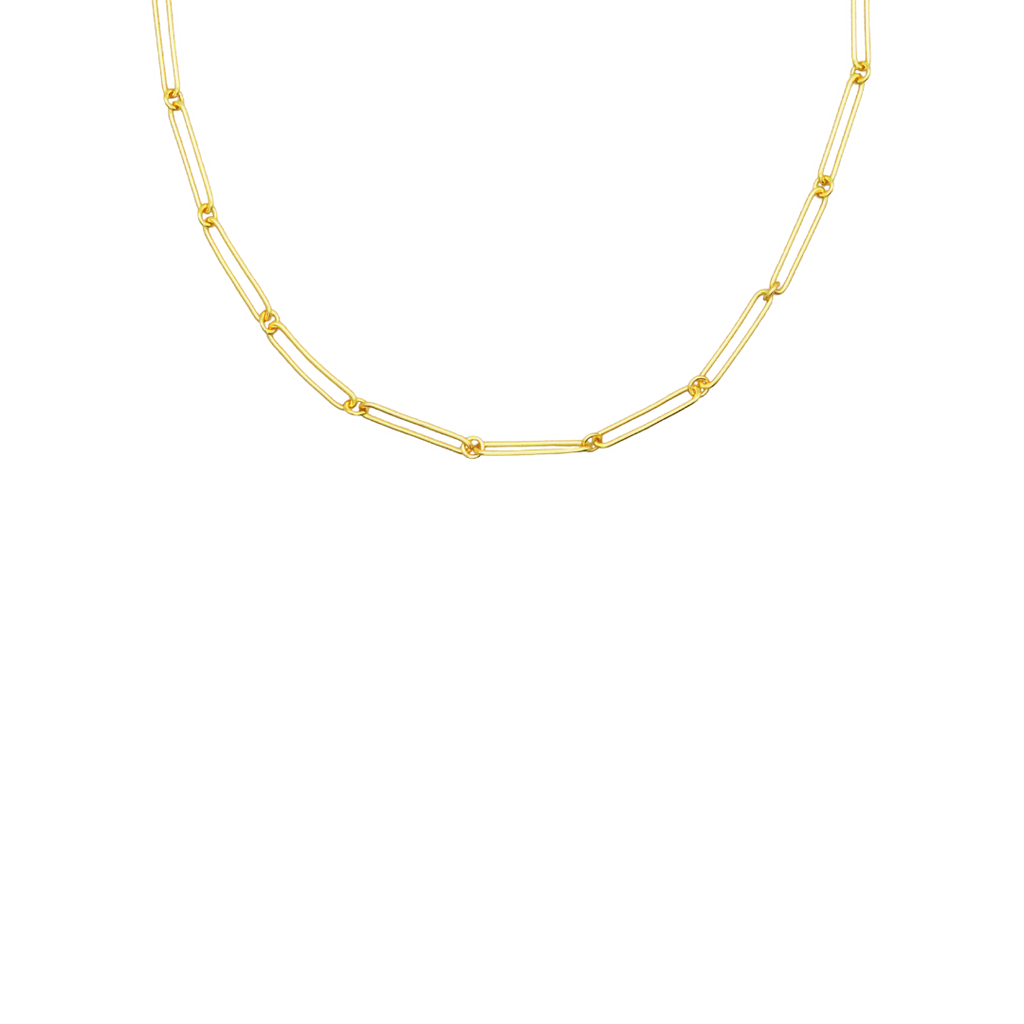 Gold Rectangle Link Chain, layering chain, layering necklace, link necklace, womens necklaces, uk jewellery brand, demi fine jewellery, gold vermeil necklace, gold vermeil chain, paper clip necklace, paper clip chain