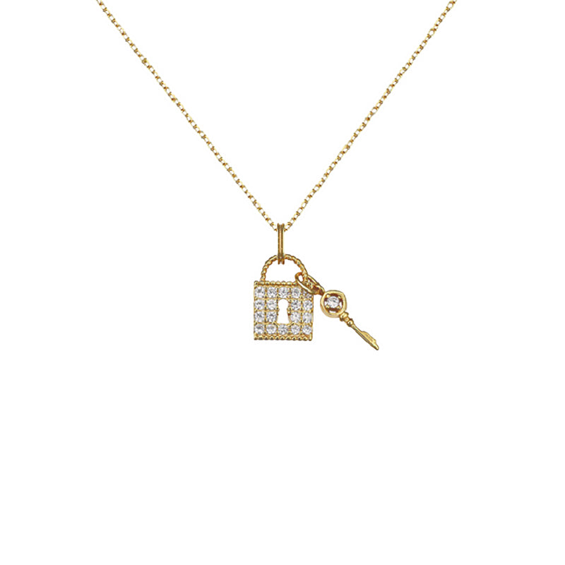 Lock & Key Necklace Ariana, gold padlock necklace, gold key necklace, womens gold layering necklaces