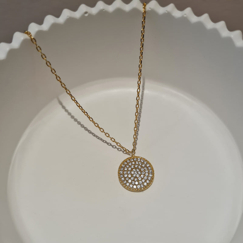 Crystal Medallion Necklace, gold layering dainty necklaces