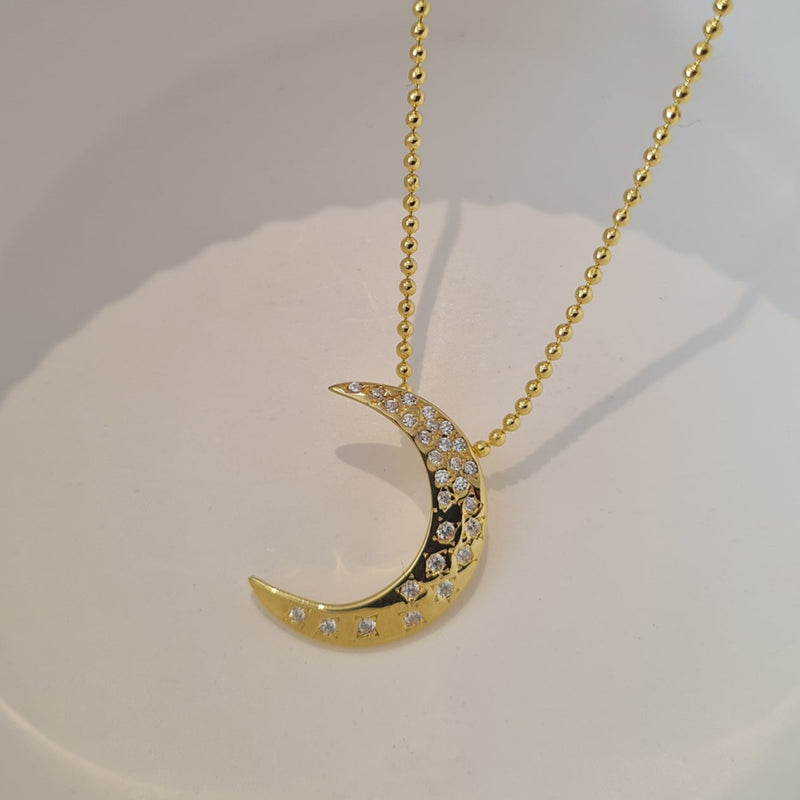 Pave Crystal Crescent Moon Necklace, layering gold necklaces, dainty layering necklaces, gold moon necklace