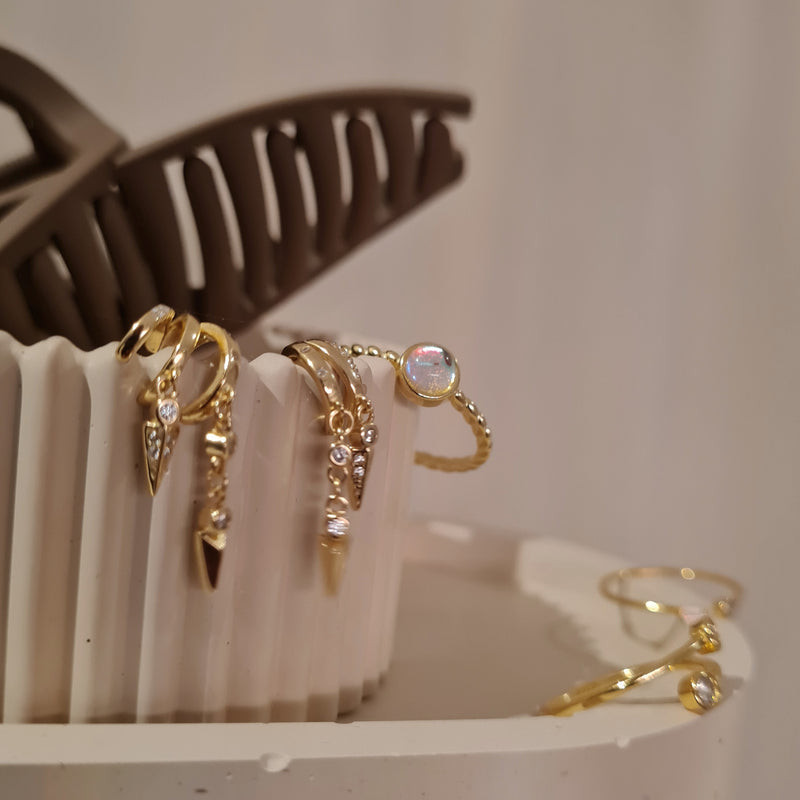 Gold Moonstone Ring, semi precious stone rings, dainty rings, stacking gold rings, twist, gemstone ring