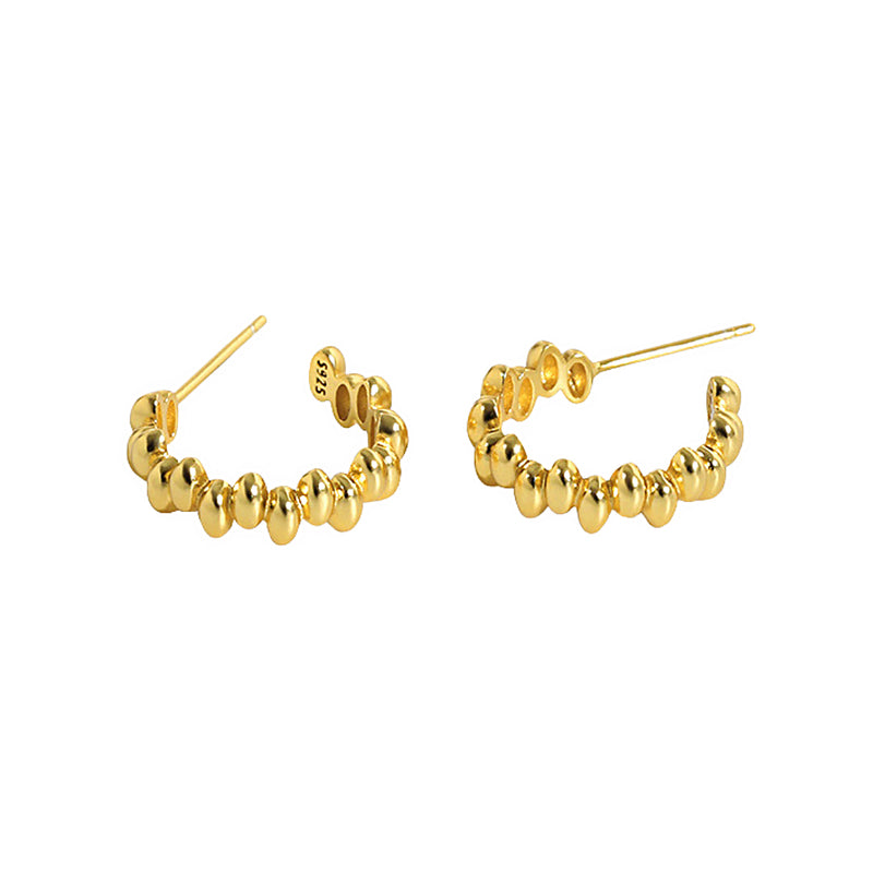 Oval Beaded Gold Hoops, gold bead hoops, stacking hoops, gold huggies, gold stacking earrimgs