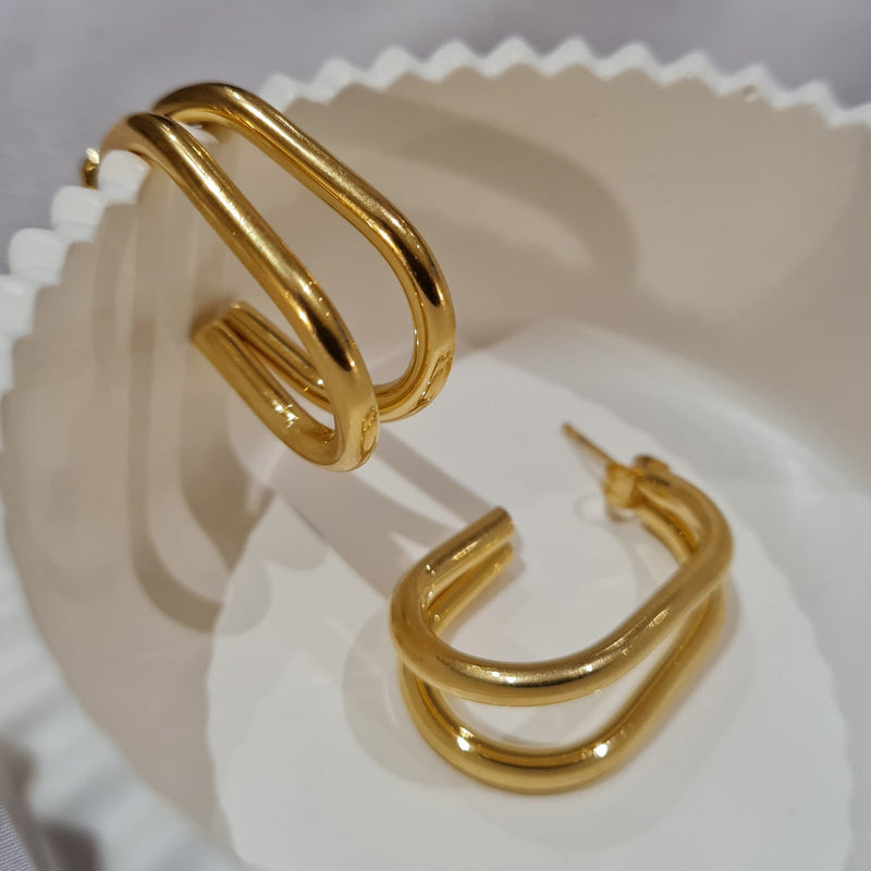 double oval hoops earrings, tarnish free hoops, waterproof hoops