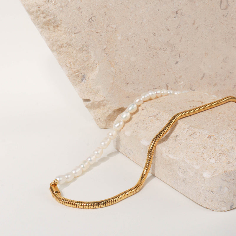 Snake Chain Pearl Necklace, Women's gold  layering necklaces, gifts for her