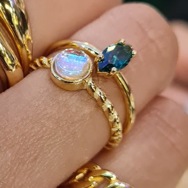 Gold Moonstone Ring, semi precious stone rings, dainty rings, stacking gold rings, twist, gemstone ring