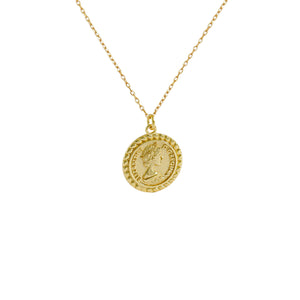 18K Gold Queen Elizabeth Medallion Necklace, layering gold necklaces, gold coin necklace, 925 sterling silver 18k gold plated necklace,