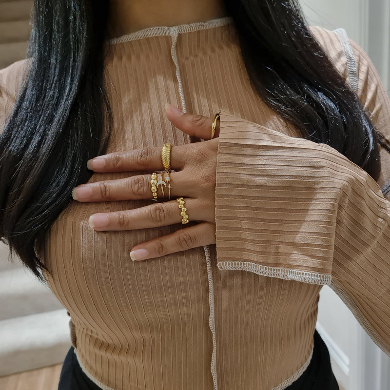Gold Beaded Ring Emilia, gold stacking Women's ring,, gold statement rings, gold bead ring