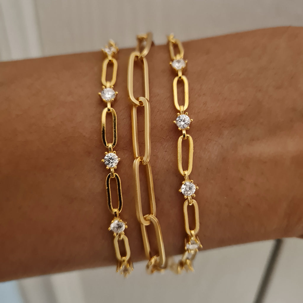 Crystal and Link Chain Bracelet, stacking gold bracelets, womens gold stacking jewellery, tennis bracelet
