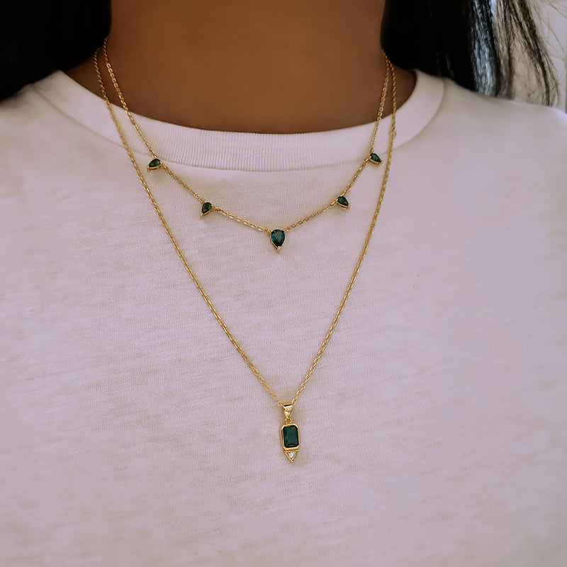 Green emerald Necklace, layering womens necklaces, stacking necklaces, dainty necklaces